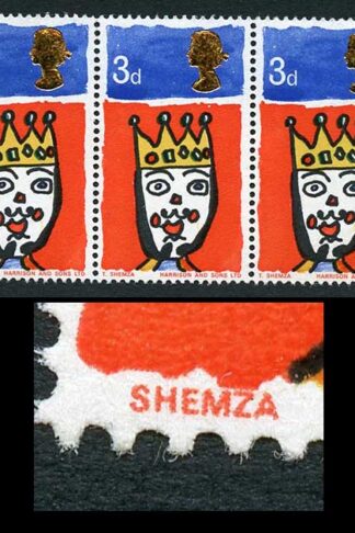 SG713c 1966 3d Christmas (Ordinary) with Missing T Variety Strip of 3 U/M