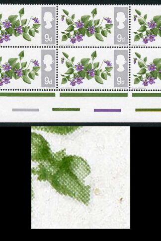 Spec W117b 1967 9d Flowers with Notch in leaf Variety Cyl Block of 6 U/M