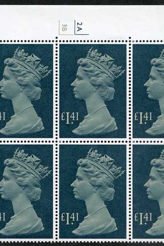 1977 SG1026b (UF2) One Pound 41p U/M Cylinder Block of SIX 2A 3B No Dot