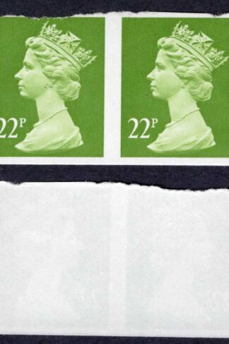 Spec X963a 22p Yellow Green Imperf Pair Phosphor Coated Paper (3 margin) U/M