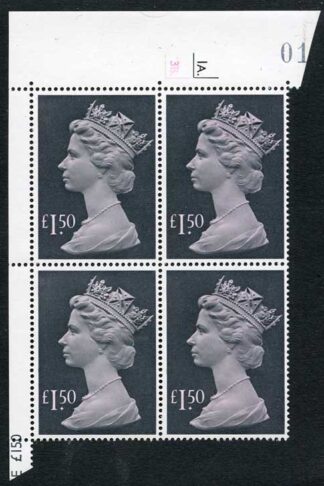 SG1026e 1986 1.50 pale mauve and grey u/m cyl block of four 1A3B dot