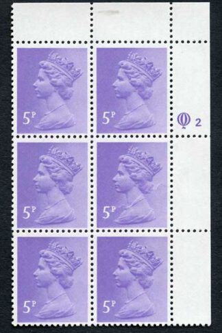 SGX1003 1980 Questa 5p light violet a fine Q2 upper plate block of 6 u/m