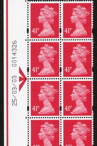 SD(t)ONP41A 41p Red DLR Date Block 25/03/03 Tinted Gum Bright Paper U/M