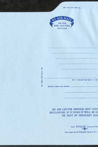 ASP1 KGVI 6d Purple (Apsley) Stamped to Order Air Mail Letter Sheet Mint