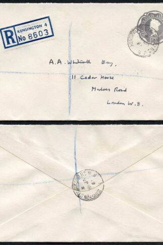RS8 1/3 Grey Stamped to Order Registered Envelope size 88 x 150 mm Fine used