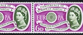 Spec W14b 1960 6d Europa with Blurred E Variety Pair U/M