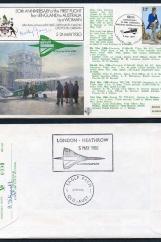 FF16c 50th Ann 1st Flight from England to Australia by a Woman Signed Cover