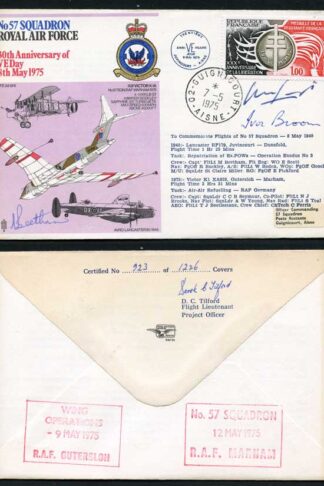 RAF33d No.57 Squadron 30th Ann of VE Day Signed by Beetham-Broom-Giddings