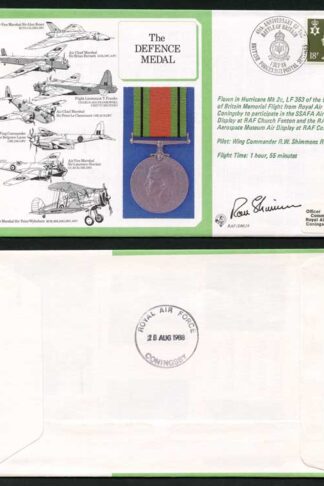 DM18 The Defence Medal Signed by Pilot R.W. Shimmons