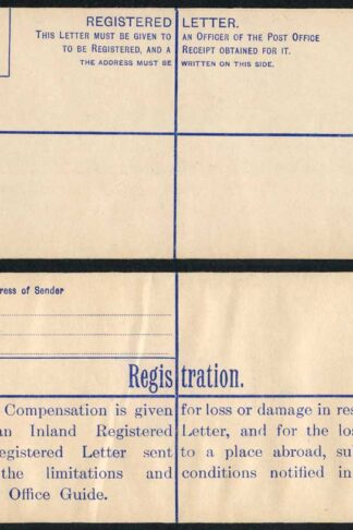 RP45 KGV Registered Envelope Size H2 to a place abroad on Back mint