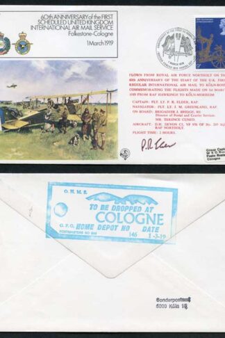 FF1-Ab 60th Ann of the 1st Scheduled UK Int Air Mail Service Pilot Signed