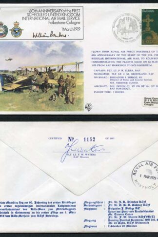 FF1-Ac 60th Ann 1st Scheduled UK Int Air Mail Service Signed William Barlow
