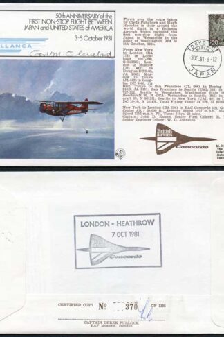 FF34c 1st Non-Stop Flight Between Japan and USA Signed by Carl M. Cleveland