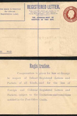RP28a KGV 3d Registered Envelope Size F Flap 6 Letterpress GG under flap Mint