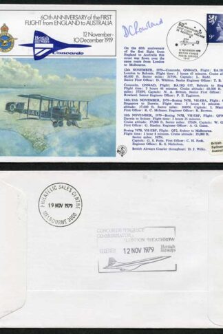 FF10b 60th Ann 1st Flight from England to Australia Signed by First Officer
