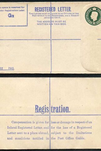 RPF2 KGVI 3d Green Forces Issue Registered Envelope Size G2 Format FRF1 Mint