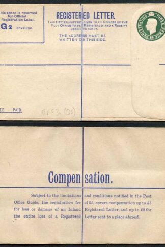 RPF3a KGVI 3d Green FORCES ISSUE Registered Envelope Square Stop on Back Mint