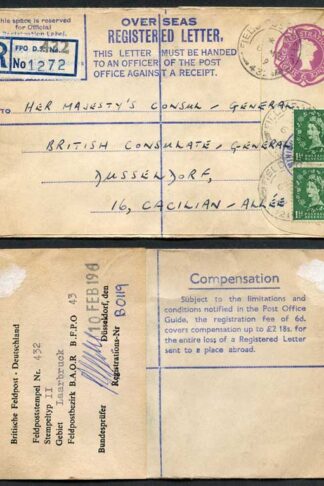 RP80 6d Puce and 6d Blue Post Office Registered Envelope Size G2 uprated