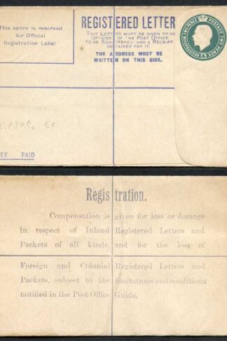 RP30 KGV 4d Registered Envelope size F flap 8 EP Under Flap Mint