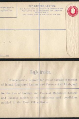 RP38 KGV 4 1/2d Puce Registered Envelope Size H CQ Under Flap mint