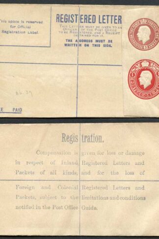 RP32 KGV 3d and 1d Registered Envelope size F Mint