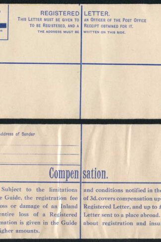 RP50 KGVI 4 1/2d Registered Envelope Size H2 Compensation on Back Value Deleted
