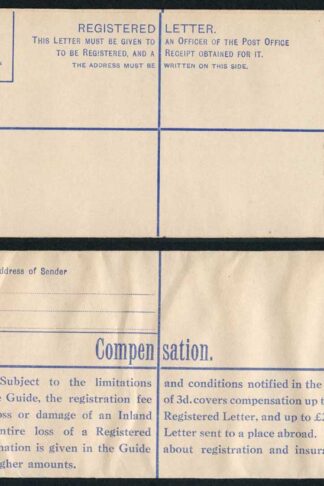 RP51 KGVI 4 1/2d Registered Envelope Size H2 No Value in Box MINT