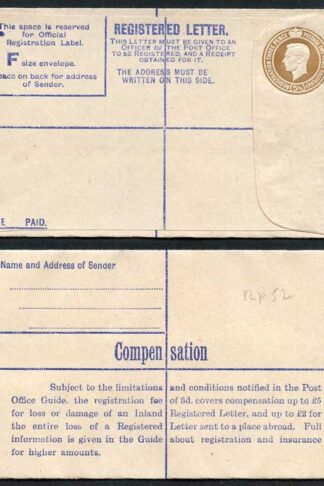 RP54 KGVI 5 1/2d Brown Registered Envelope McCorquodale Imprint Size F Mint