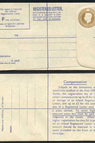 RP64 KGVI 5 1/2d Brown Registered Envelope PA and Co Imprint Blue Lining Size F