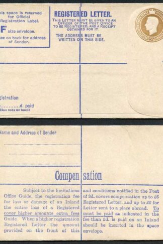 RP62 KGVI 5 1/2d Registered Envelope Size F Blue Lining McCorquodale Imprint