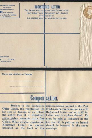 RP60 KGVI 5 1/2d Registered Envelope Size H Sans-Serif IMPRINT P A and Co Ltd M