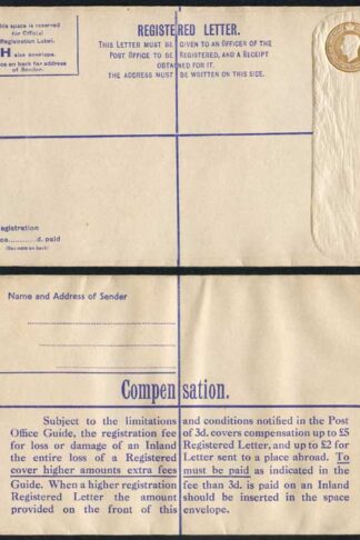 RP60 KGVI 5 1/2d Registered Envelope Size H Sans-Serif IMPRINT P A and Co Ltd M