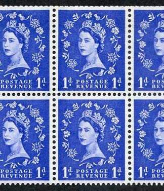 SB39b 1d Wmk Crowns Upright Graphite Line with Dew Drop Flaw Pane of 6 U/M