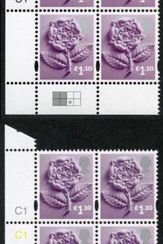 E-CONP110A England Cartor 110p Deep Reddish-lilac Cyl C1 Set of 4 dot positions