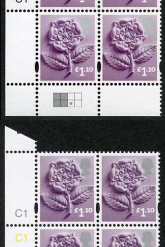 E-CONP110A England Cartor 110p Deep Reddish-lilac Cyl C1 Set of 4 dot positions