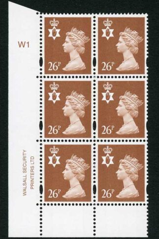 N-WON26A 26p Reddish Brown N. Ireland 2B Walsall Cyl W1 No PH Dull Fluor U/M