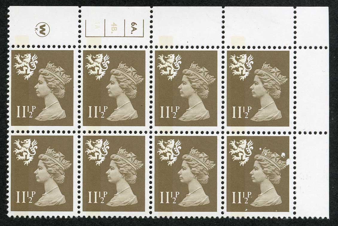 S-JFP11.5A 11.5p Mushroom Scotland Waddington LB Cyl 6A/4B Dot FCP/PVA