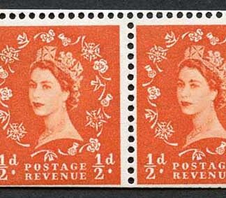 SB3 1/2d Wmk Tudor Cylinder 3 No Dot Perf E Booklet Pane of 2 U/M