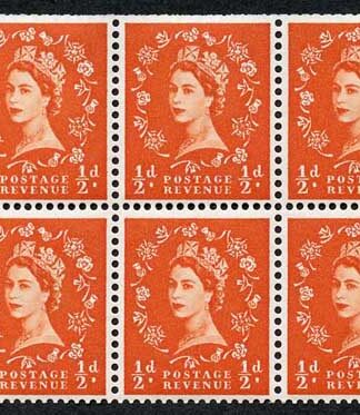 SB4 1/2d Wmk Edward Upright Cyl E4 Dot Top Perf I Booklet Pane of 6 U/M