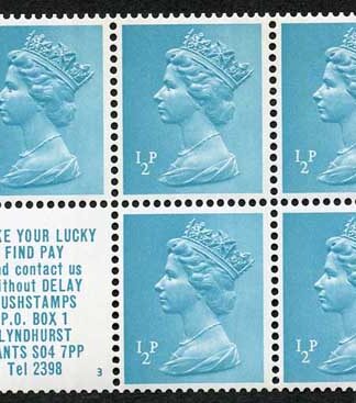 1/2p DP13 Rushstamps Booklet pane Perf P2s Good Perfs U/M