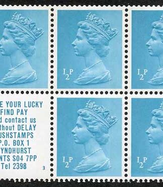 1/2p DP13 Rushstamps Booklet pane Perf P2s Good Perfs U/M