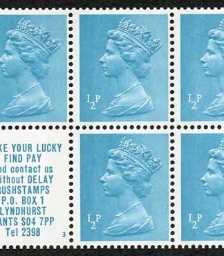 1/2p DP13 Rushstamps Booklet pane Perf PAP3 Good Perfs U/M