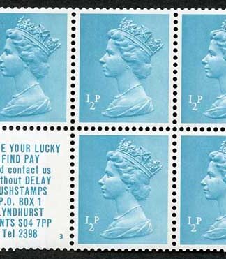 1/2p DP13 Rushstamps Booklet pane Perf PAP3 Good Perfs U/M