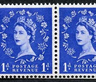 SB28 1d Wmk Edward Booklet Pane of 2 Perf E (1/2v) U/M
