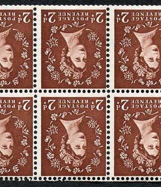 SB76a 2d Dark Red-Brown wmk Edward Inverted Pane of 6 U/M