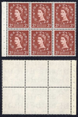 SB78 2d Light Red Brown Wmk Edward Upright Booklet Pane of 6 U/M