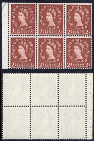 SB78 2d Light Red Brown Wmk Edward Upright Booklet Pane of 6 U/M