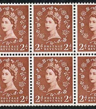 SB78 2d Light Red-Brown wmk Edward Upright Pane of 6 Cyl H6 dot U/M