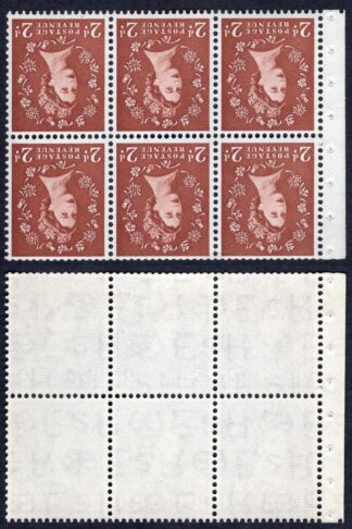SB78a 2d Light Red-Brown wmk Edward Inverted Pane of 6 U/M