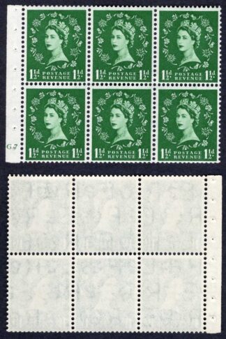 SB62 1 1/2d wmk Edward Upright Pane of 6 Cyl G7 no dot U/M